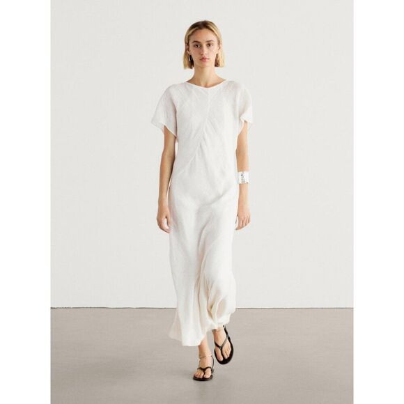 Massimo Dutti Womens Maxi Dress Linen Medium M Beige Marl 6620/620 NWD - Picture 1 of 16